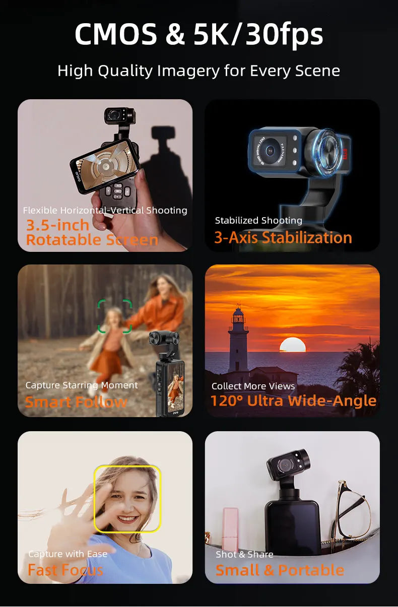 ORDRO M5 Action Camera 4k Handheld Pocket Digital Camcorder 3-axis Gimbal Stabilization IR Night Vision Vlog Videos Camara