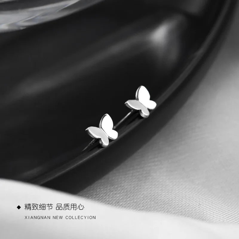 925 Sterling Silver Cute Mini Butterfly  Small Stud Earrings Children Girl Simple Romantic Piercing Jewelry Accessories