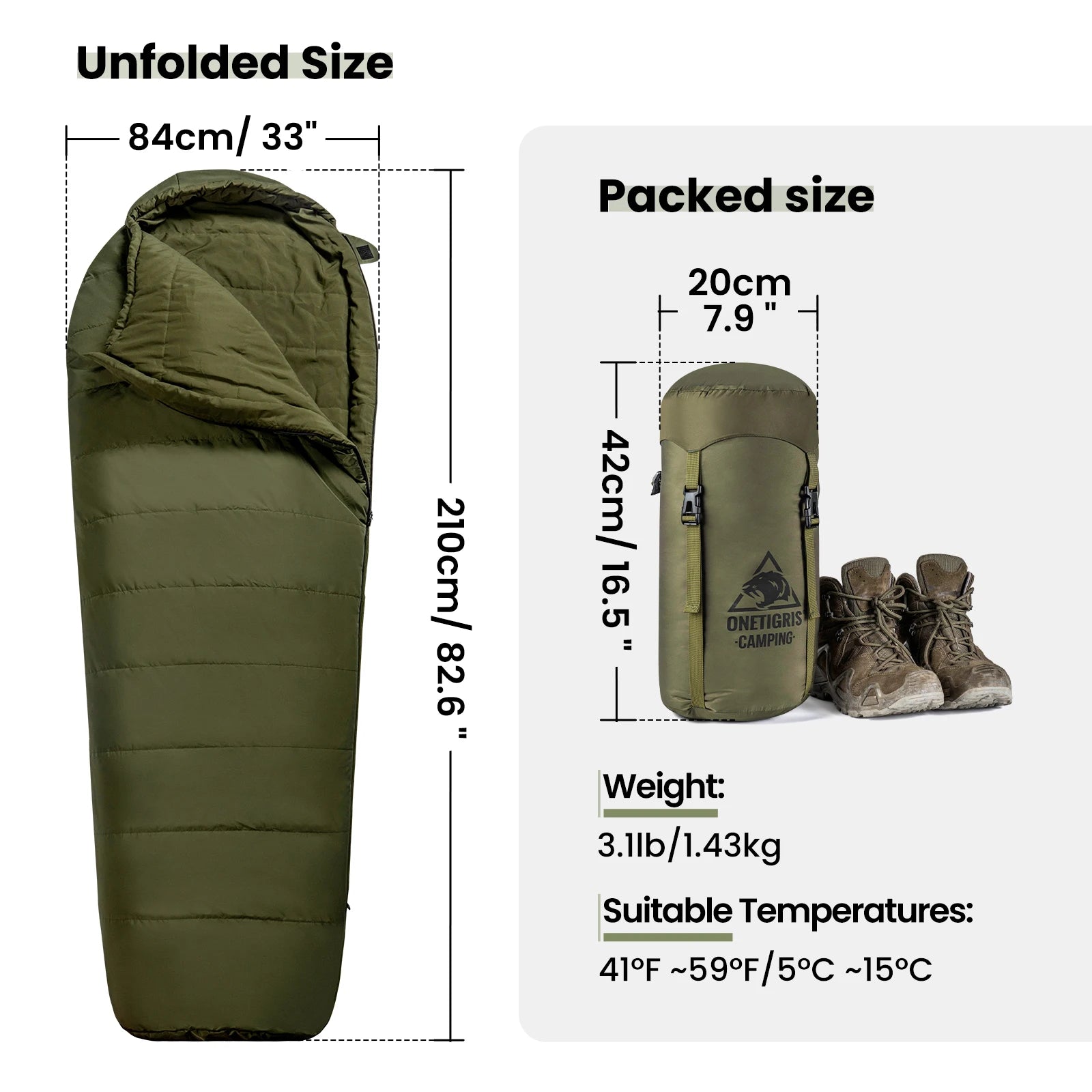 OneTigris Bushcrafter’s Sleeping Bags Tactical Styled Mummy Sleeping Bag for Camping Bushcrafting Backpacking Hiking Survival