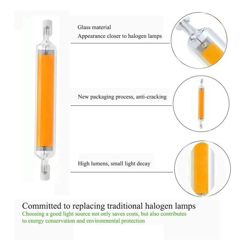 R7S LED Glass Tube COB Bulb 78MM 118MM High Power R7S Corn Lamp J78 J118 Replace Halogen Light AC 110V 220V 240V Lampadas