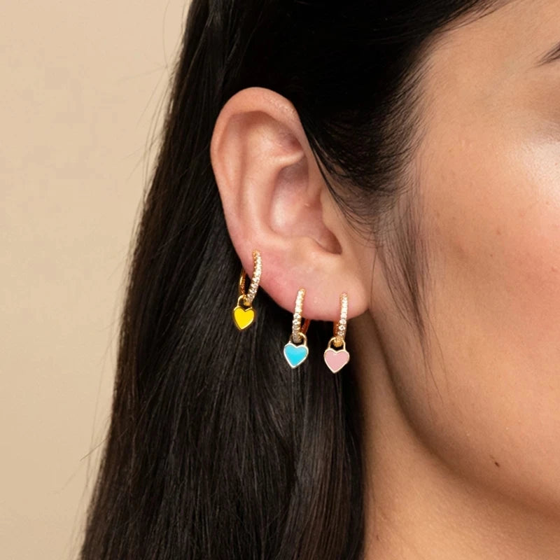 Aide Silver Color Hoop Earrings With Cute Candy Neon Color Enamel Heart Charm Drop Earring Gold Color For Girls Party Jewelry