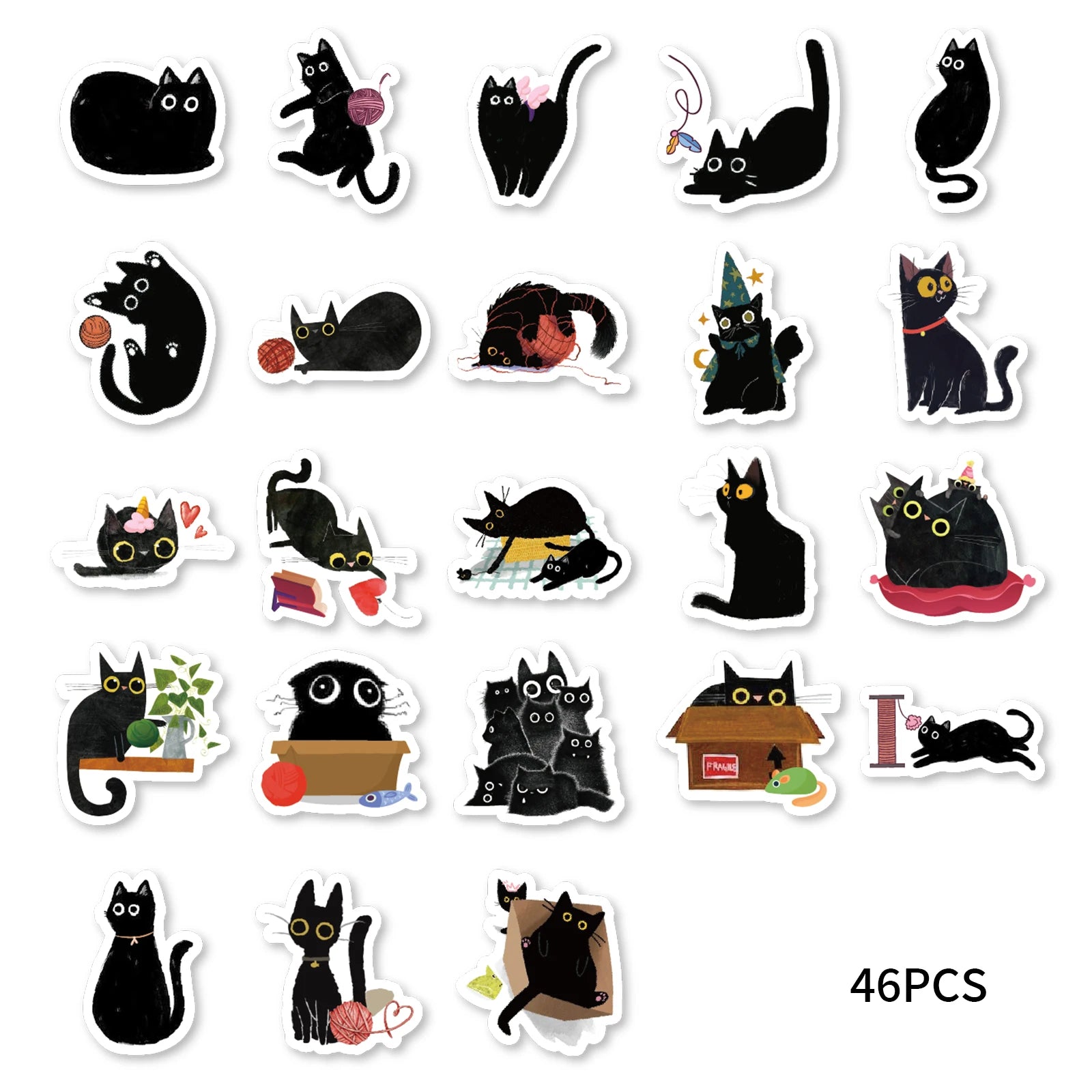 Etori Life 45pcs/Box Black Cat Stickers Waterproof DIY Computer Washi Scrapbooking for Water Battle Creative Stationery