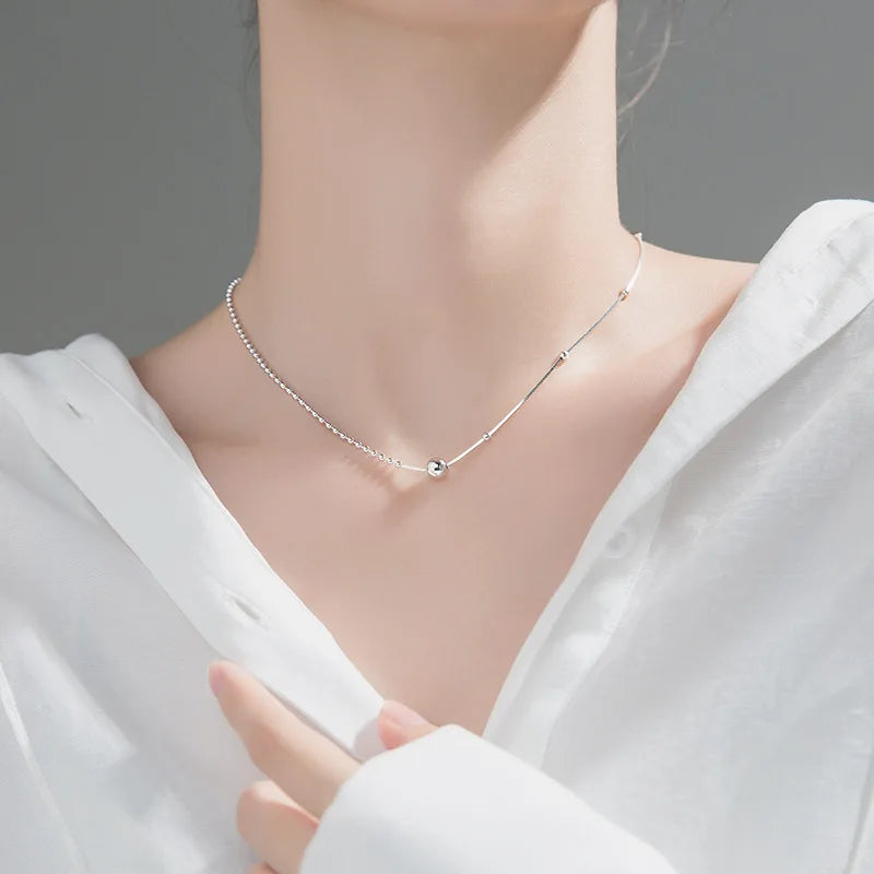 925 Sterling Silver Snake Bone Chain Simple Short Style Temperament Round Bead Collar Chain Neckchain Women's Fashion Jewelry