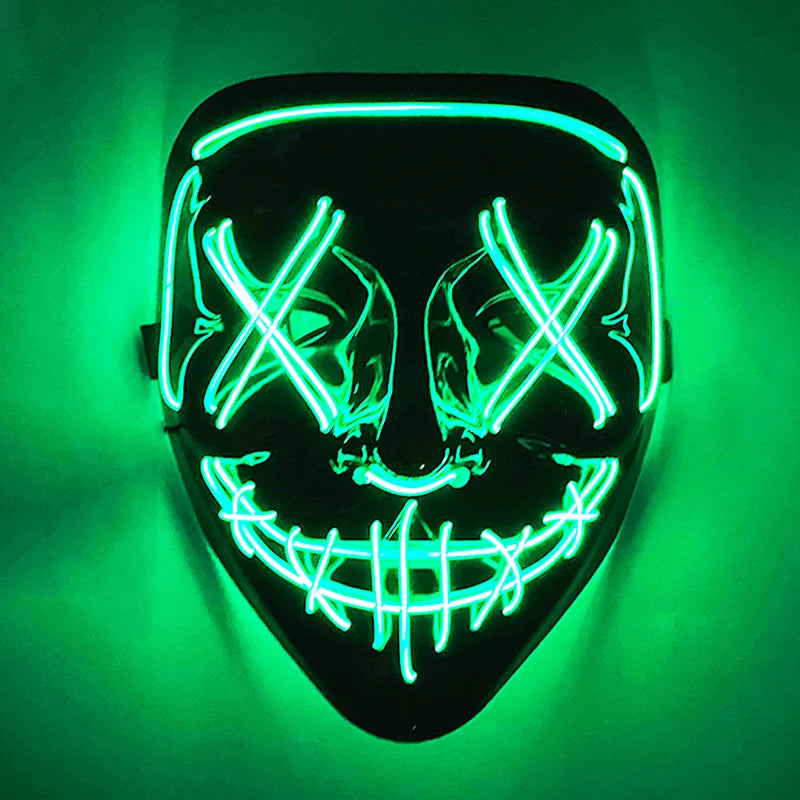 2024 Halloween Wireless Rave Mask Decor Luminous LED Purge Mask Neon Light Glowing For Carnival Dark Night