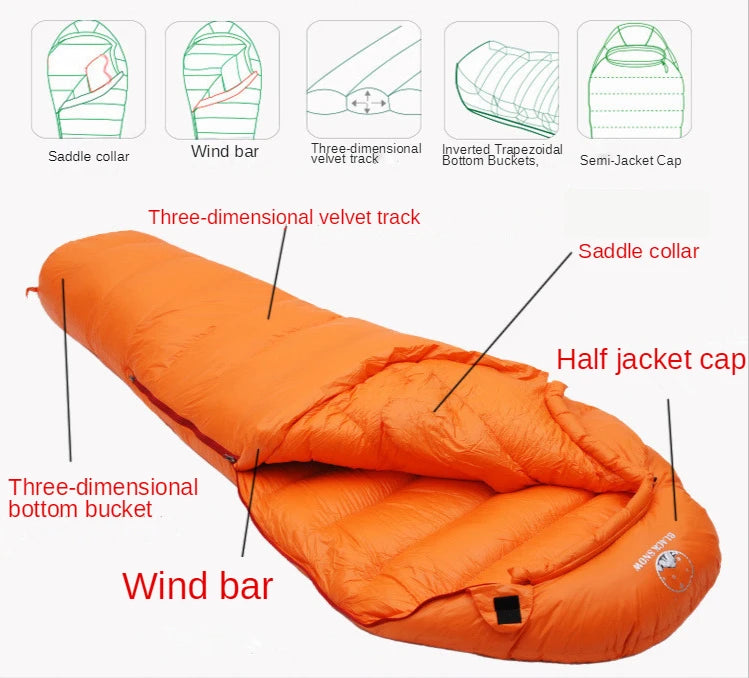 Camping Sleeping Bag Very Warm White Goose Down Adult Mummy Style Sleep Bag 4 Kind of Thickness for Autumn Winter Outdoor Travel