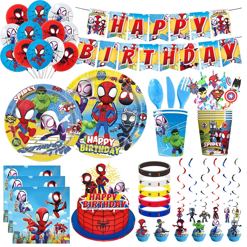 Spider And His Amazing Friends Birthday Party Decoration Tableware Supplies Balloon Banner Set Marvel Spidey Theme Deco Kid Gift