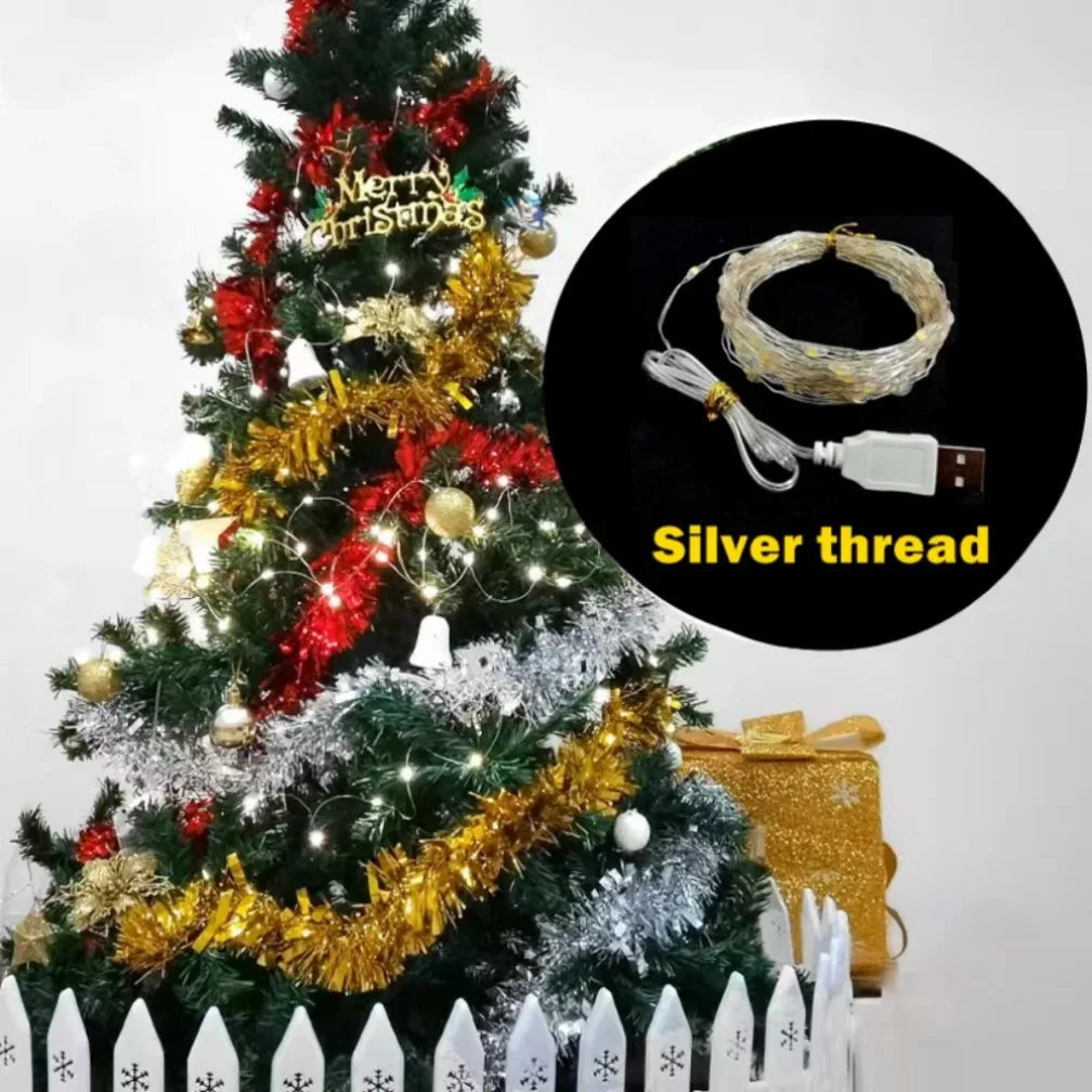 USB LED String Light 20M 200LED Silver Wire Outdoor Garland Light Waterproof Fairy Lights For Christmas Wedding Party Decoration