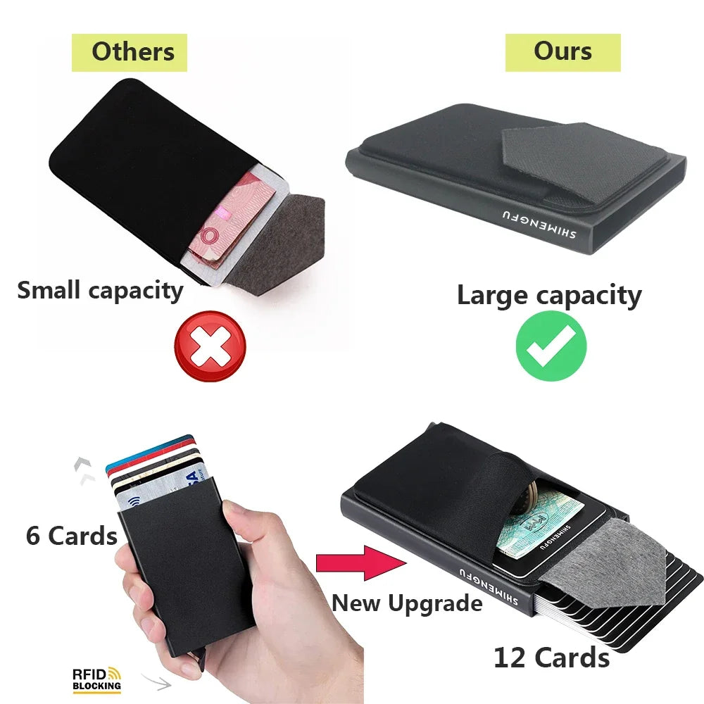 Automatic Flip Card Side Push Card Holder Sleeve Large Capacity 12 Cards Slot Metal Cards Box Men Credit Card Anti-theft Wallets