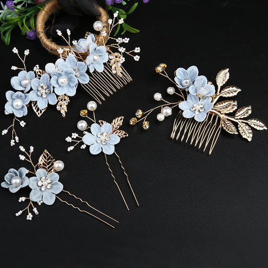 Bulbusbow Elegant Wedding Bride Hairpin Hair Clips for Women – Pearl Rhinestone Flower Hair Combs and Hairbands | Bridal Hair Accessories