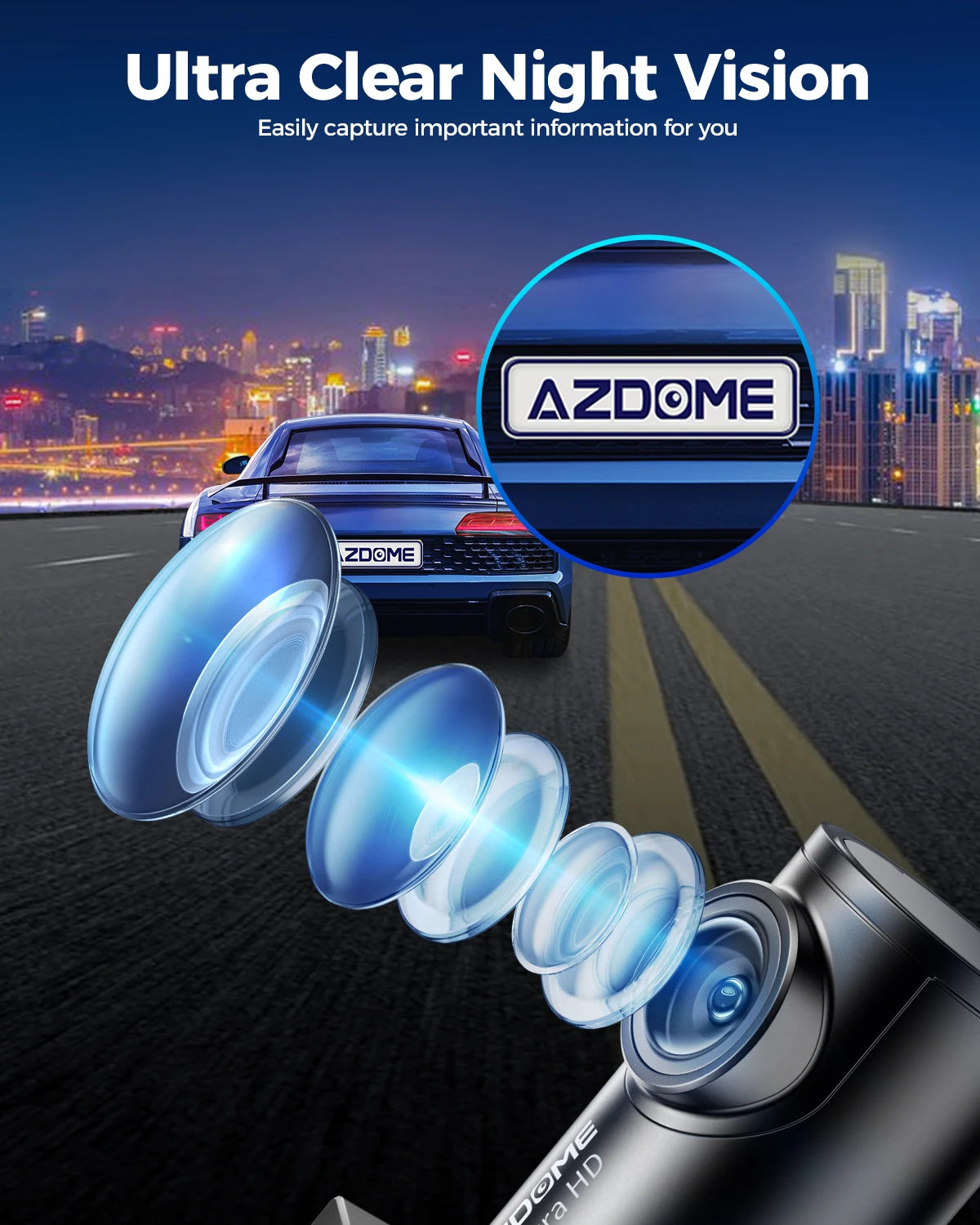 AZDOME M300S 4K 前后行车记录仪，5.8G WiFi GPS 汽车行车记录仪，免费 64GB SD 卡，语音控制，WDR 夜视