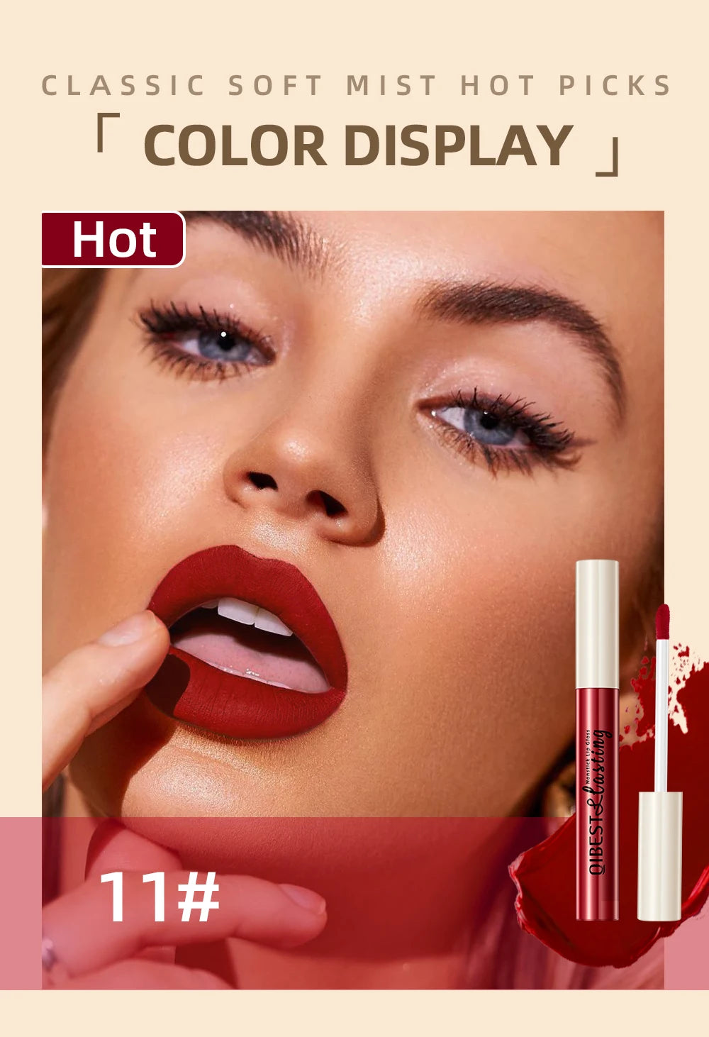 QIBEST Sexy Red Matte Lip Gloss Long Lasting Velvet Liquid Lipstick Lip Makeup Women Beauty Nonstick Cup Waterproof Lipgloss Hot