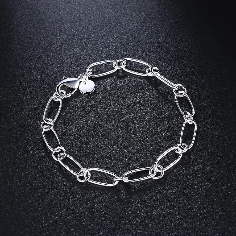 925 Sterling silver circle chain Bracelets for woman men classic Wedding party Christmas Gifts fashion fine Jewelry 20cm 8inch