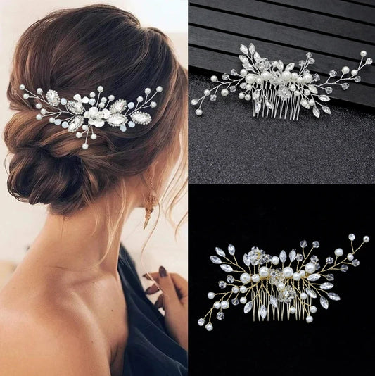 Bulbusbow Handmade Pearl Crystal Leaf Tiara Headband – Elegant Bridal Jewelry, Wedding Hair Ornament, Geometric Crystal Tiara for Ladies | Perfect Bridal Accessory