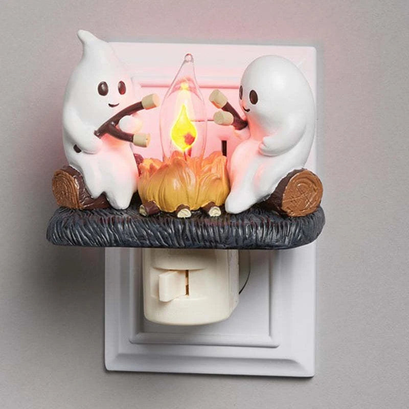 Ghost Campfire Flickering Night Light Lantern Flicker Flame Nightlight 3D LED Small Electric Faux Lantern Halloween Indoor Decor