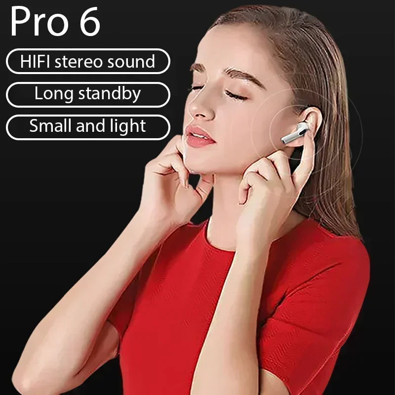 Pro6 Bluetooth Headphones Wireless Earphones Wireless Earbuds Stereo Sport Waterproof Headset Microphone for Xiaomi Smart Phones