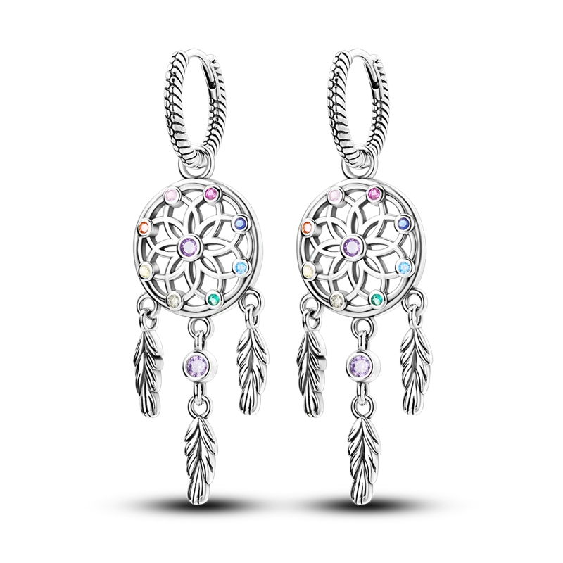 Bulbusbow 925 Sterling Silver Flower Dream Catcher Hoop Earrings for Women