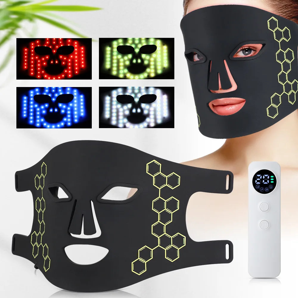 4 Color LED Facial Mask w/ Neck Face Care Treatment Beauty Anti Acne Korean Photon Therapy Face Whiten Skin Rejuvenation Machine