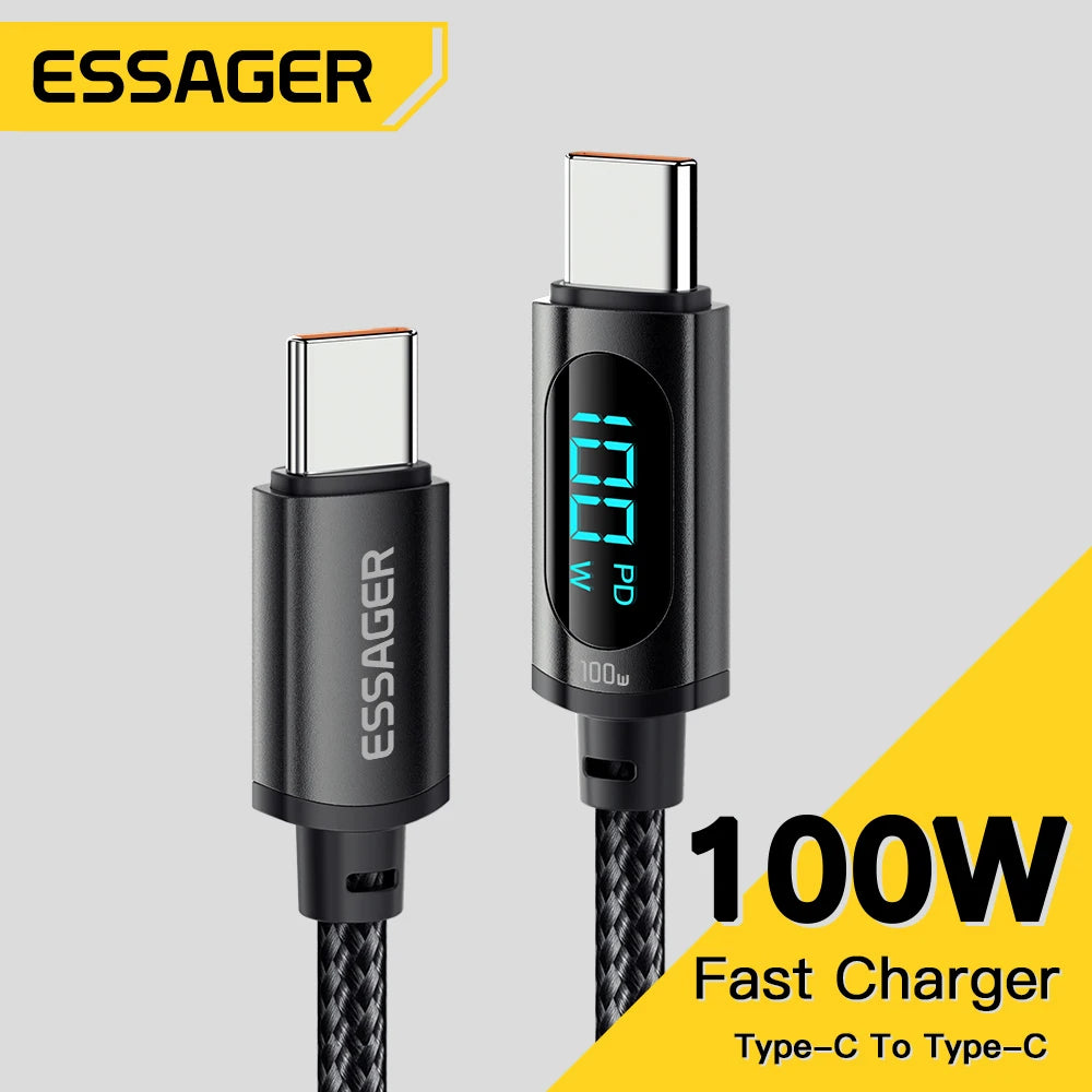 Essager Type C 转 Type C 数据线 100W PD 快速充电器 USB C 转 USB C 显示屏数据线 适用于小米 POCO F3 Realme Macbook iPad