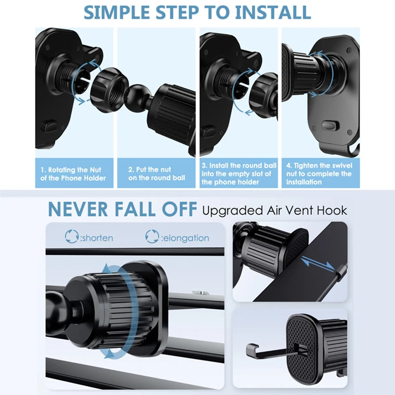 حامل هاتف عالمي للسيارة مزود بقاعدة لتثبيت الهاتف على لوحة القيادة وفتحة تهوية السيارة وحامل ملاحة للهاتف المحمول ومضاد للسقوط