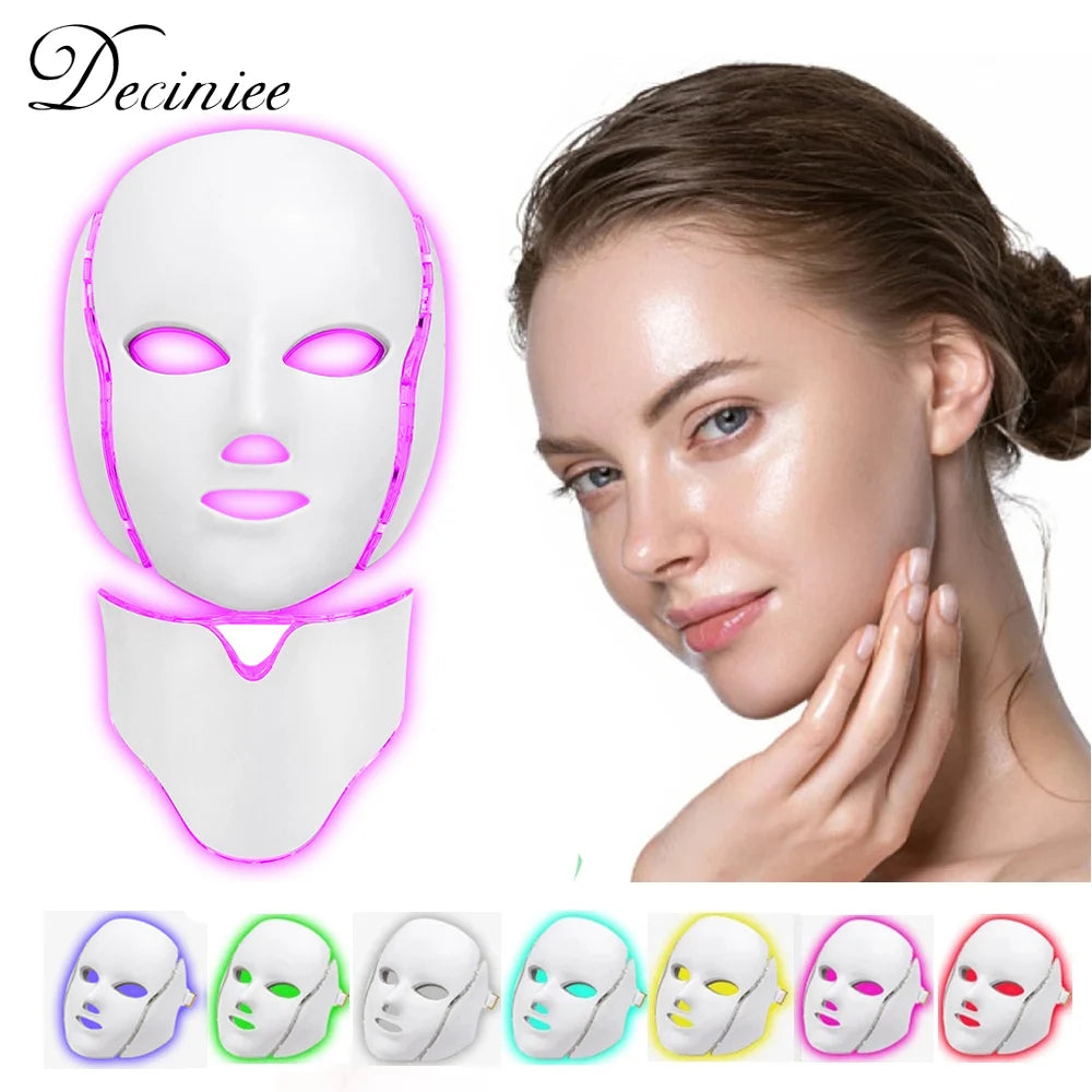 7 Color LED Facial Mask w/ Neck Face Care Treatment Beauty Anti Acne Korean Photon Therapy Face Whiten Skin Rejuvenation Machine