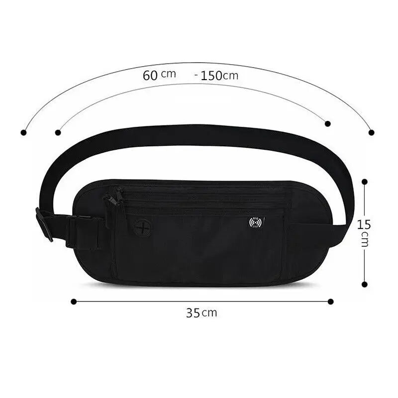 Travel Phone Belt RFID Blocking Waterproof Waist Bag Fanny Pack Hidden Wallet Signal RFID Blocker Passport Holder Bag 15*35cm