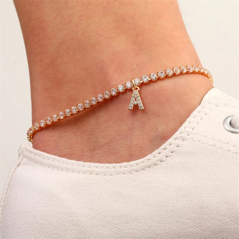 Bohemia Vintage Rhinestone 26 Letter Anklet For Women Summer Beach Initial Ankle Bracelet On the Leg Foot Jewelry Birthday Gifts