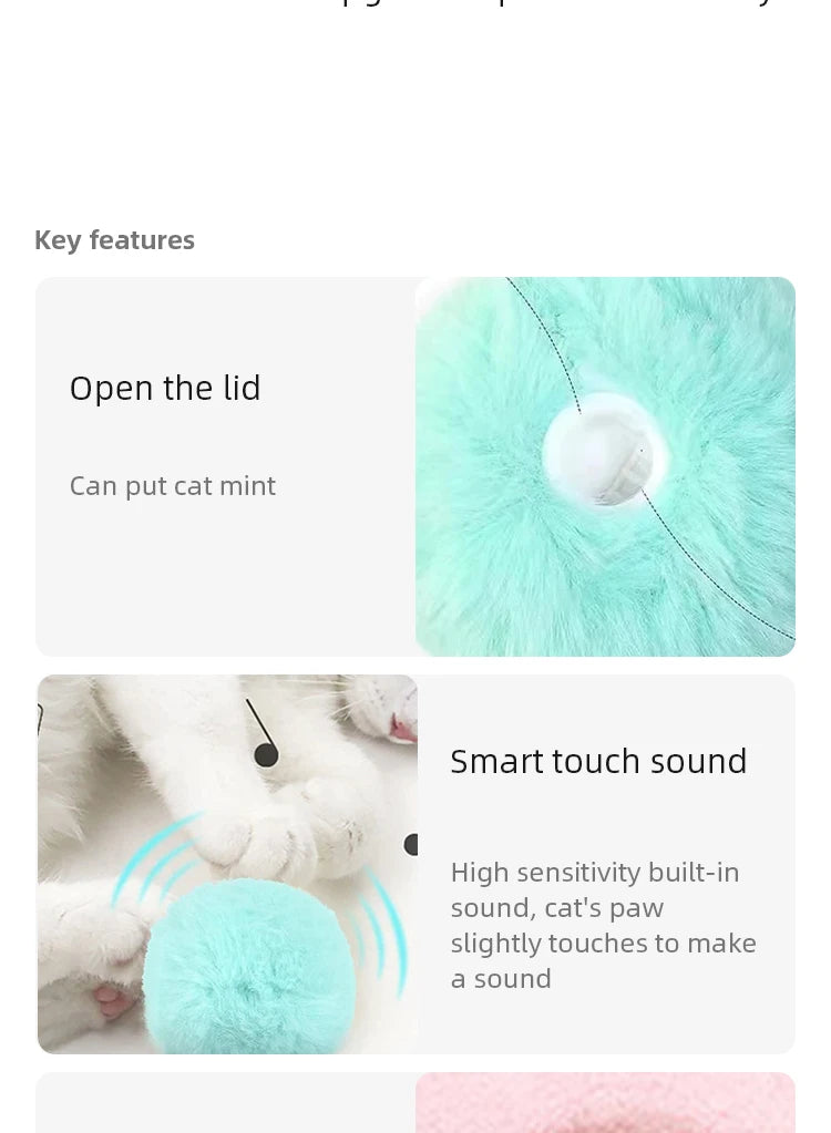 Interactive Ball Smart Cat Toys Plush Electric Catnip Training Toy Kitten Touch Sounding Pet Product Squeak Toy Ball