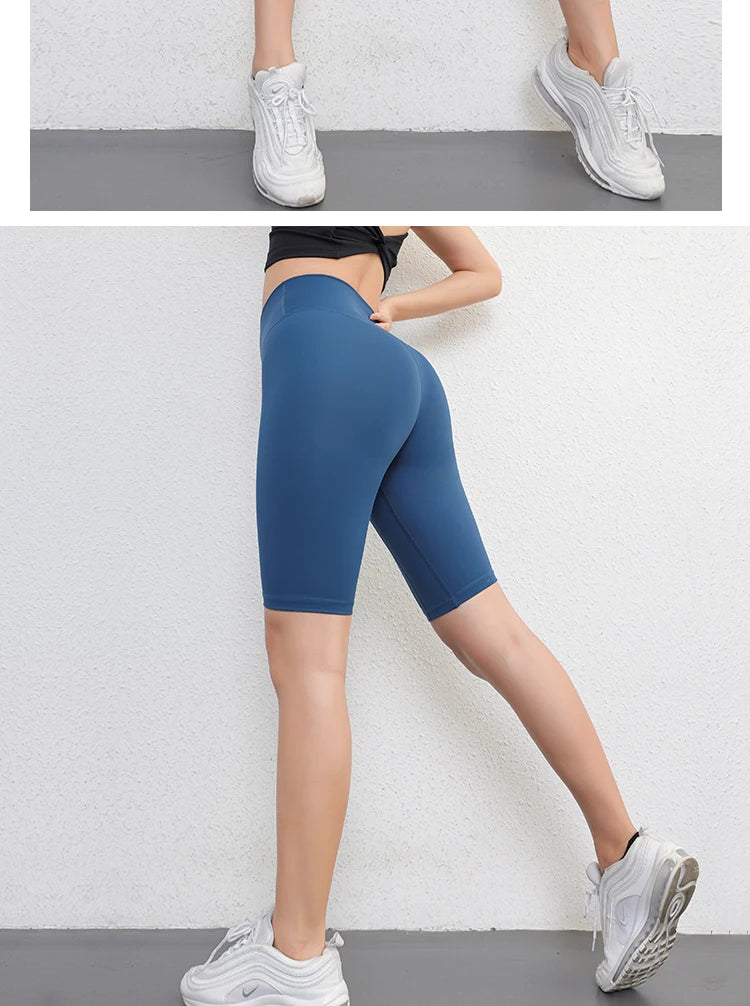 Women High Waist Tummy Control Butt Lifting Workout Gym Seamless Biker Scrunch Yoga Shorts