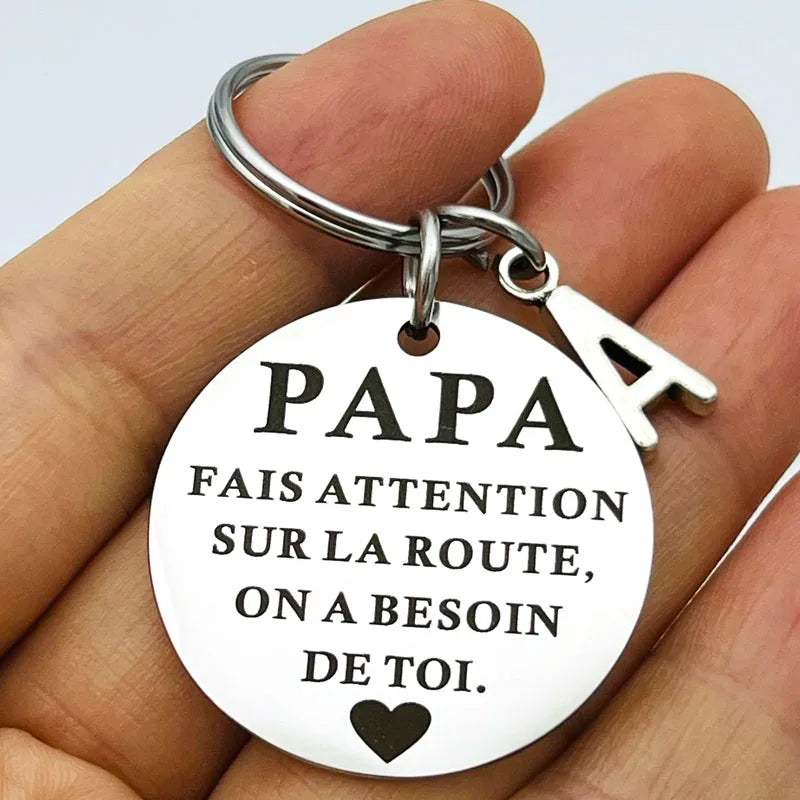 French PAPA FAIS ATTENTION SUR LA ROUTE Keychain Gifts for Dad Father's Day Gifts, Dad Birthday Christmas Gifts