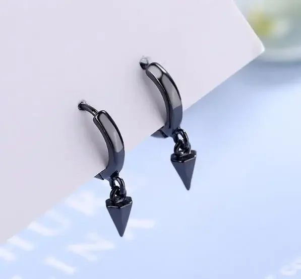 New 925 Silver Needle Women Men Earrings Black Ear Clip Cone Pendant Punk Hipster Rock Round Circle Unisex Stud Earring Gift