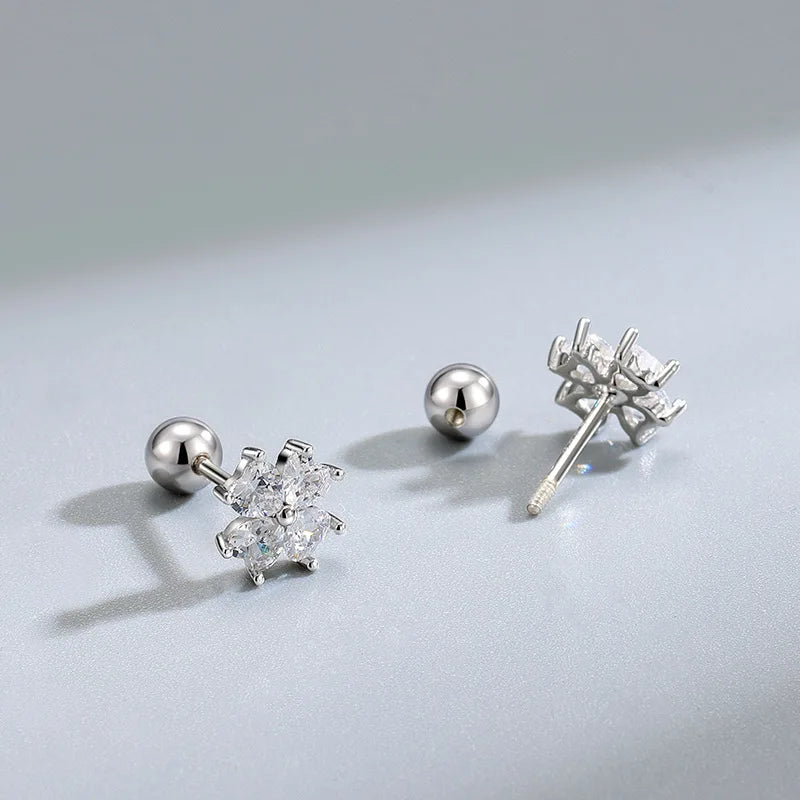 Trendy Silver Screw Back Helix Stud Earrings with Sparkling Cubic Zirconia by Bulbusbow