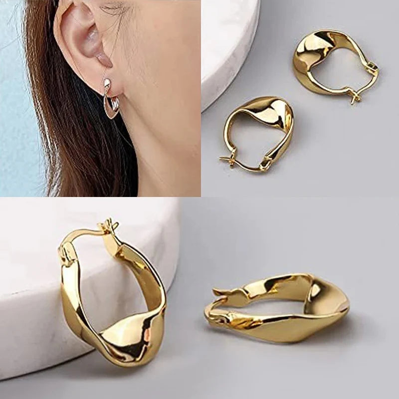 Bulbusbow Huitan Geometric Metal Hoop Earrings for Women in Gold and Silver Color