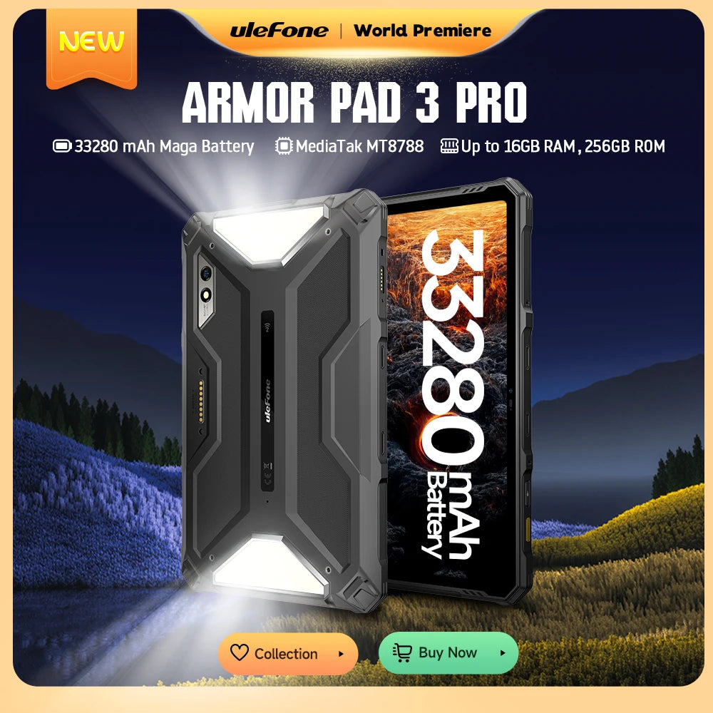 【World Premiere】Ulefone Armor Pad 3 Pro Rugged Tablet 33280 mAh MediaTek MT8788 16GB RAM(8+8) 256GB ROM 50MP 10.36"2K Android