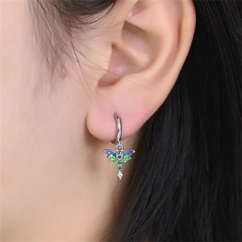 Bulbusbow Luminous Shell Women Earrings Original 925 Sterling Silver Pave CZ Star Moon Hoop Earrings Engagement Wedding Jewelry