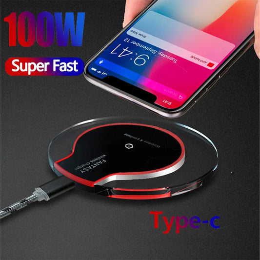 100W Wireless Charger for iPhone 15 14 13 12 16 Type C Induction Fast Wireless Charging Pad For Samsung S20 S21 S22 S23  Huawei