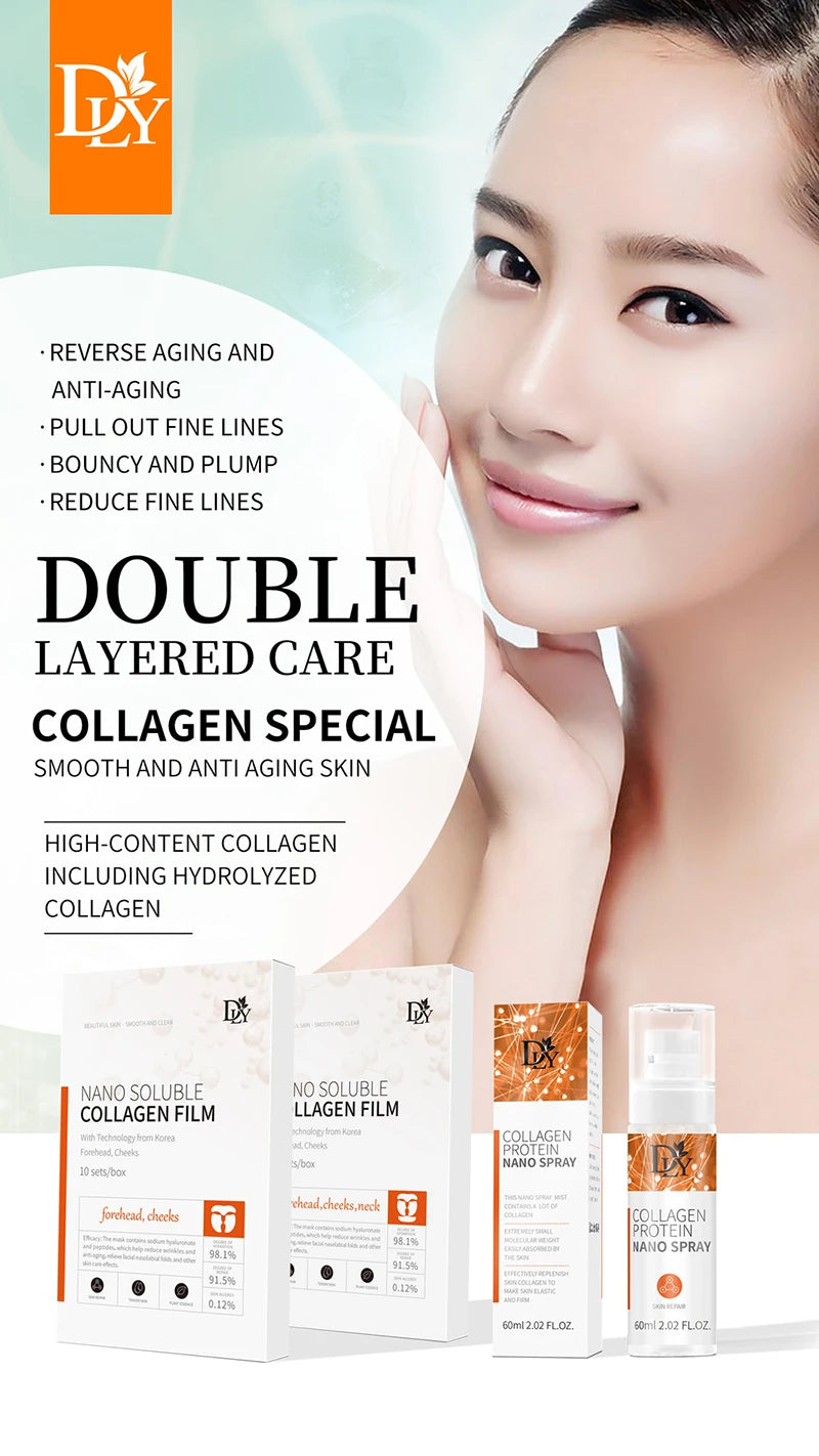 Nano Hydrolyzed Collagen Protein Film Mask Face Serum Spray Set Wrinkle Repair Soluble Face Filler Brightening Skin Care Product