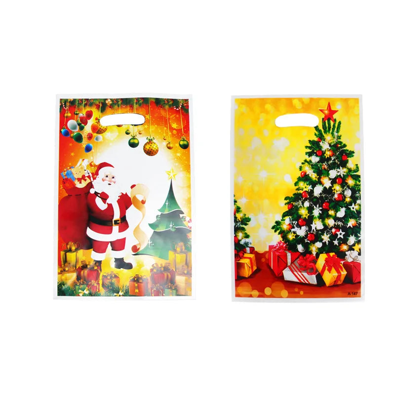 Bulbusbow 10pcs Christmas Gift Bags Santa Claus Elk Xmas Tree Candy Bags Christmas Decorations for Home Loot Bag New Year Party Bags Favor