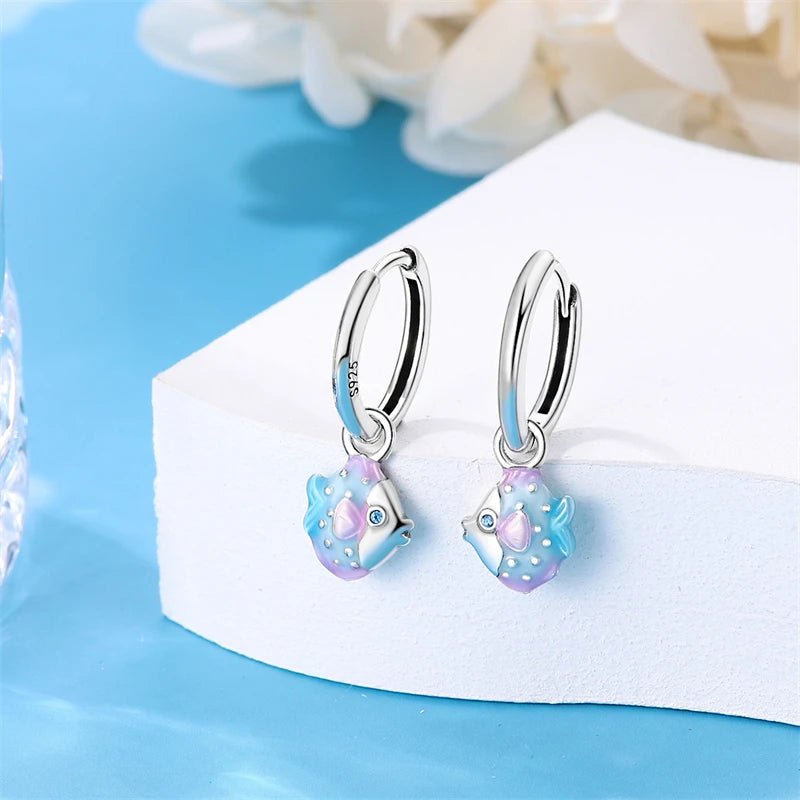 Bulbusbow Luminous Shell Women Earrings Original 925 Sterling Silver Pave CZ Star Moon Hoop Earrings Engagement Wedding Jewelry