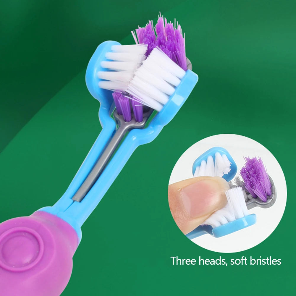 Three Sided Pet Toothbrush Three-Head Multi-angle Toothbrush Cleaning Dog Cat Brush Bad Breath Teeth Care Tool