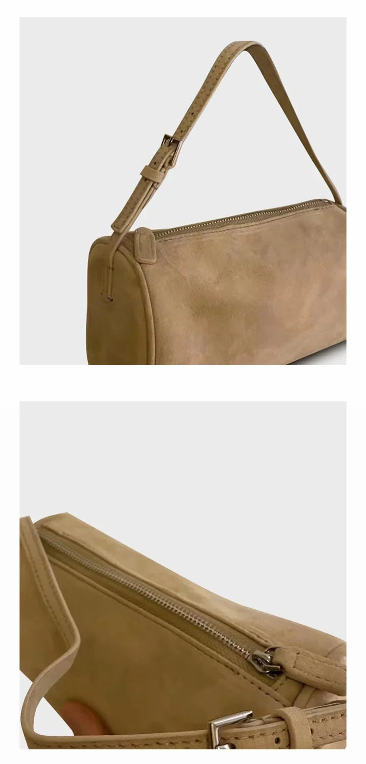 2024 Trend Fashion Design Elegant Leather Pen Holder Bag Suede Leather Underarm Cowhide Small Square Bag Soft Handbag for Women