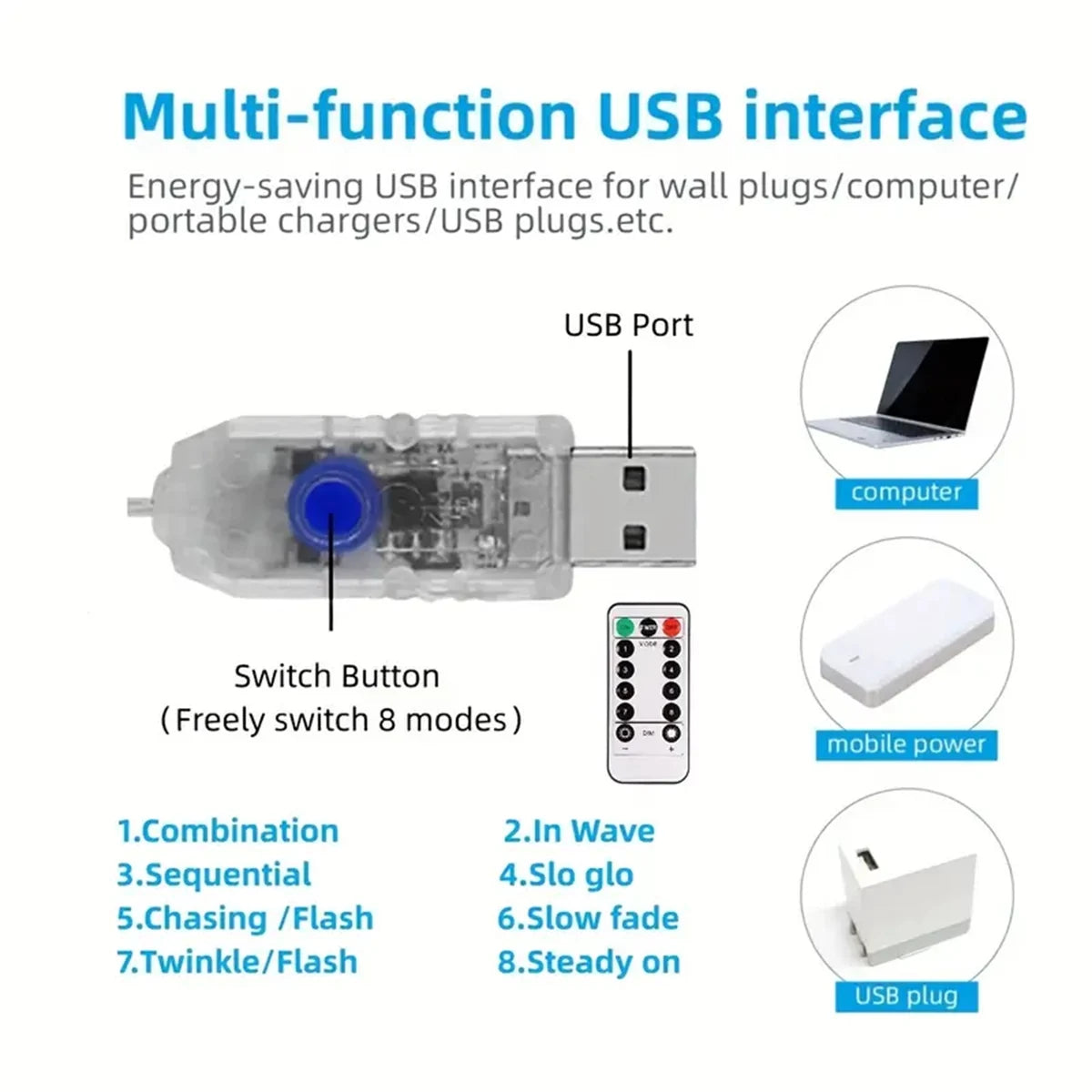 1PC 198 LED Star Waterfall Lights With 8 Modes USB Powered & Remote Control Camping Light Indoor Outdoor Christmas String Lights