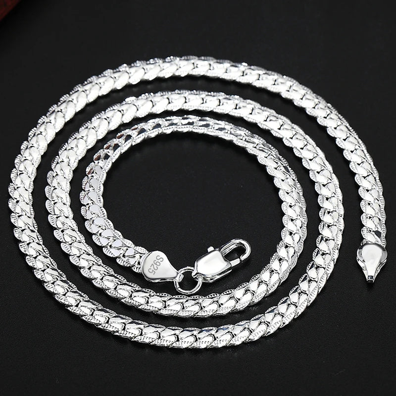 KCRLP 925 Sterling Silver 6mm Side Chain 8/18/20/22/24 Inch Necklace For Woman Men Fashion Wedding Engagement Jewelry Gift