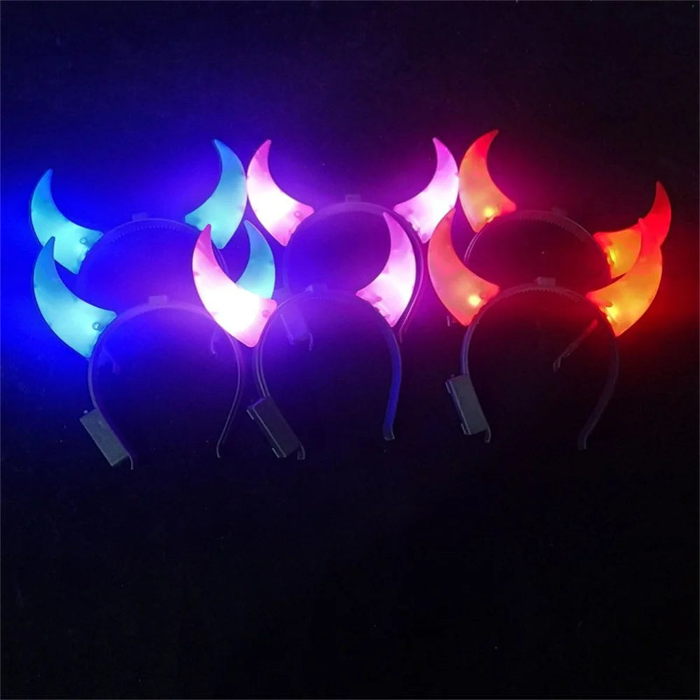 1 Pcs Unique Party Accessories Festive LED Headbands Halloween Party Headwear Glowing Devil Headwear LED Devil Horns Headband