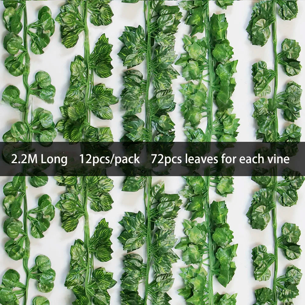 12Pcs/Pack Artificial Ivy Pothos Wall Hanging Decor Fake Plants Liana Vine String Leaves Home Outdoor Garden Wedding Decorations