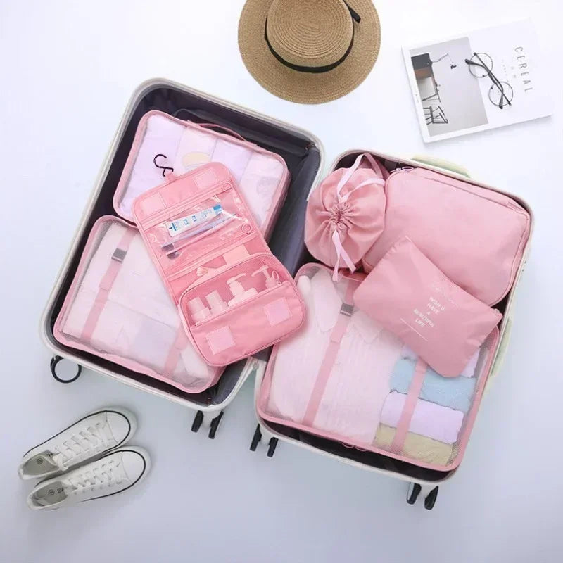 8-piece Set Travel Bag Organizer Clothes Luggage Travel Organizer Blanket Shoes Organizers Bag Suitcase Pouch Packing Cubes