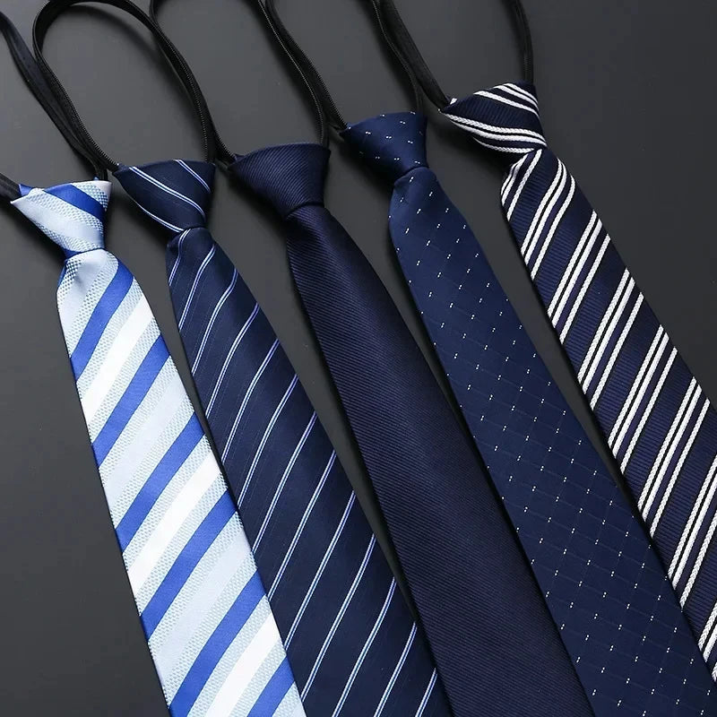 Elegant Blue Black Striped Men Shirt Business Dress Zipper Neck Lazy Ties Vestisens Accessories Wedding Groom