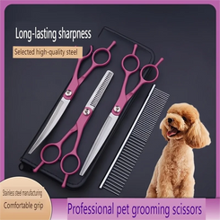 7 Inch Stainless Steel Dog Grooming Scissors Comb Thinning Up Down Curved Pet Grooming Scissors For Animal Cutting Hair Clipper