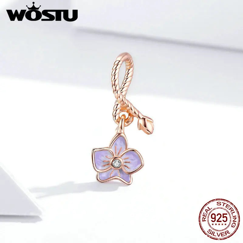 WOSTU Forever & Always Beads 100% 925 Sterling Silver Rose Gold Charm Fit Original Bracelet Pendant DIY Jewelry Making