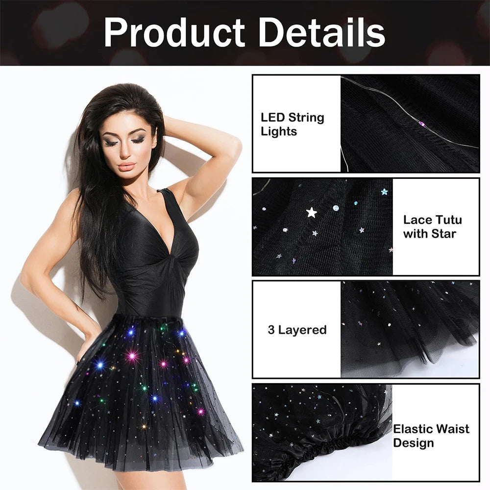 Halloween Women's LED Tutu Skirts Light up Ballet Dance Layered Sparkly Party Tutu for Women and Girls Fancy Party