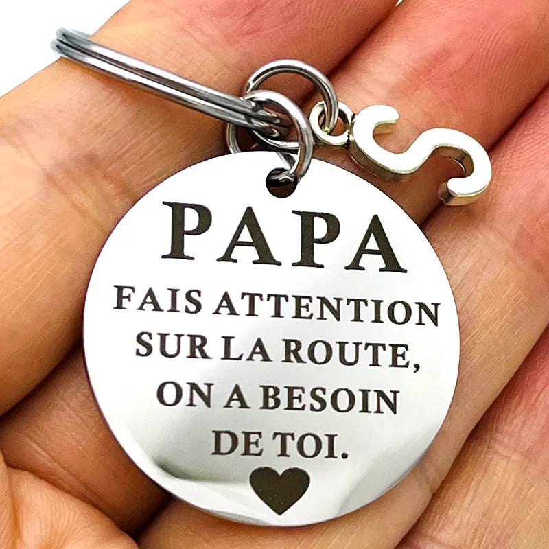 法国PAPA FAIS ATTENTION SUR LA ROUTE钥匙扣礼物 送爸爸父亲节礼物，老爸生日圣诞礼物